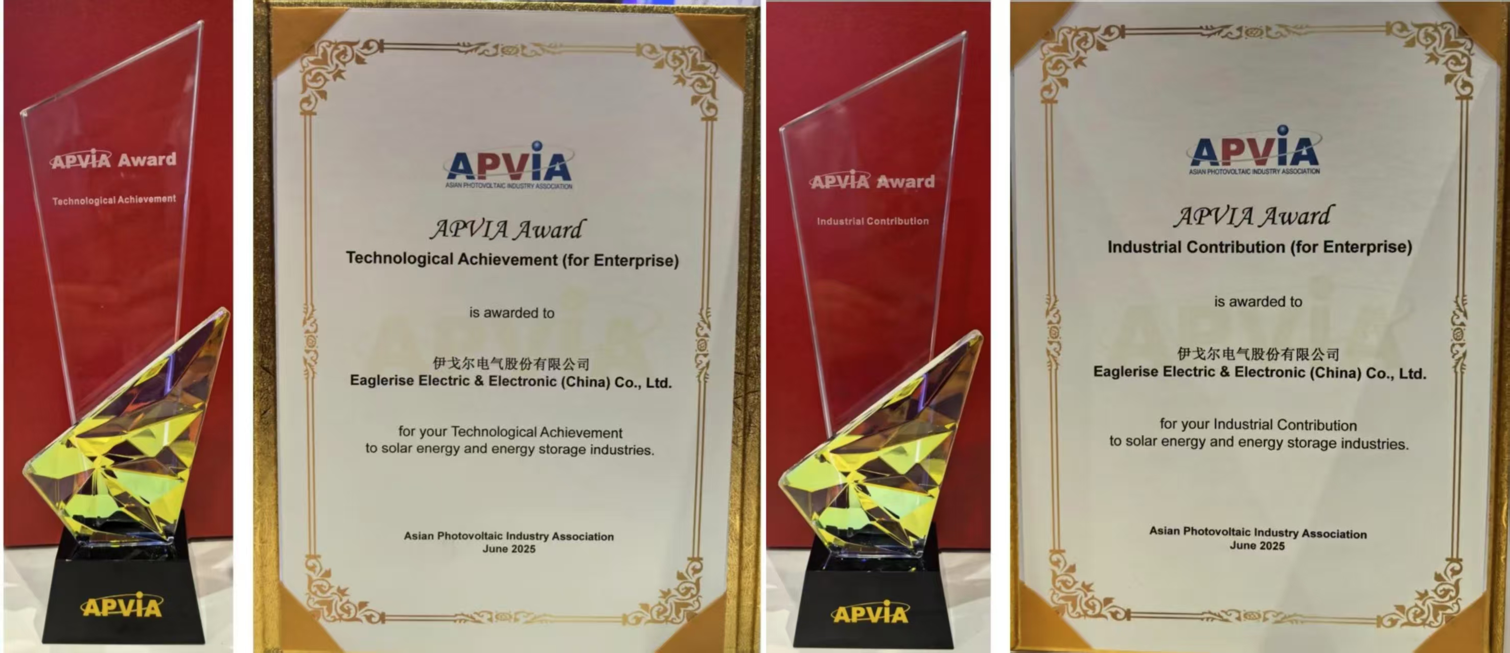 Eaglerise a remporté deux prix de l’Association asiatique de l’industrie photovoltaïque (APVIA).